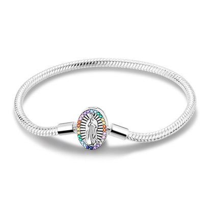 New Charm Bracelet 925 Silver Heart Shape Holy Mother Snake Chain Clasp Bracelet Fit Original Bead DIY Fashion Jewelry