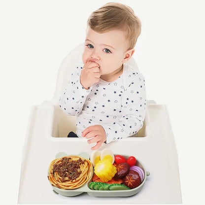 Baby Silicone Suction Cup Bowl Cute Bear Design Macaron Color 100% Food Grade Silicone BPA Free Double plate design for meals
