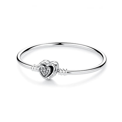 Original 925 Sterling Silver Bracelets Love Heart Moon Flower Butterfly Pave CZ Bracelets For Women DIY Jewelry Party Gift