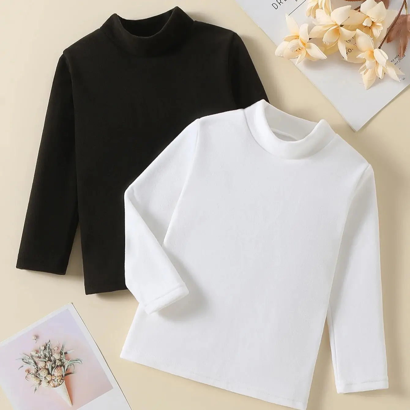 1/3/4 Pcs Children's Mid-collar Bottoming Shirt in Autumn And Winter Solid Color Joker Girls' Long sleeve T-shirt Boys' Casual S