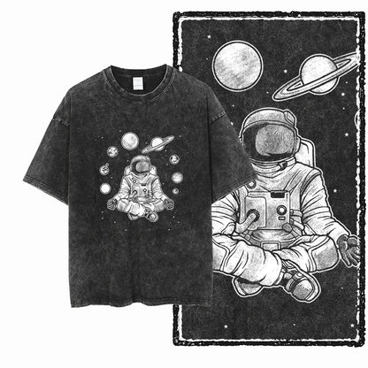 SA ASTRONAUT SPACE THEMES Printed Cotton Acid Washed Graphic Unisex T Shirt Cool Streetwear Men Tshirts Big Size Tee for men