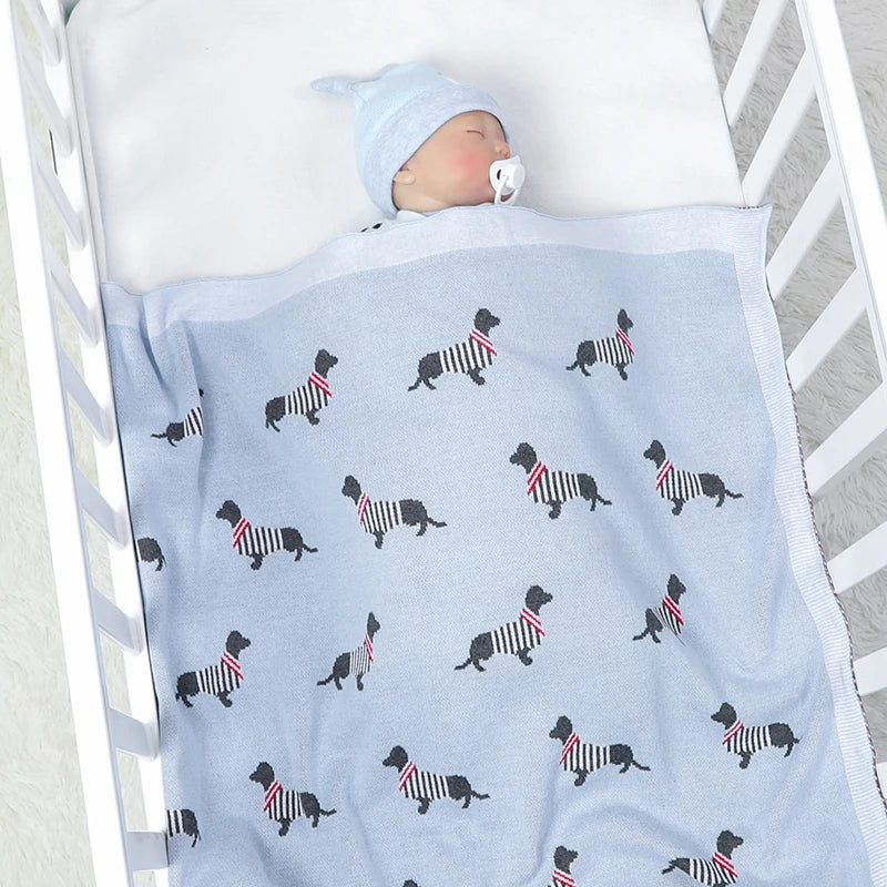 Baby Blanket Cotton Knit Super Soft Newborn Girl Boy Bed Plaid Crib Quilt Cute Dachshund Infant Stroller Covers Swaddle 100*80CM