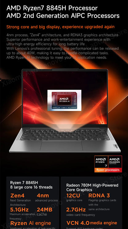Lenovo Laptop Xiaoxin Pro14 2024 14' 2.8K 120Hz OLED Screen AMD Ryzen 7-8845H 16G/32G LPDDR5 1TB/2TB PCIE4.0 SSD Notebook PC