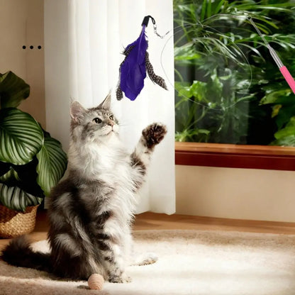 Retractable Cat Wand Pole Interactive with Hanging Loop DIY Cat Exercise Stick Stainless Steel Adjustable Length