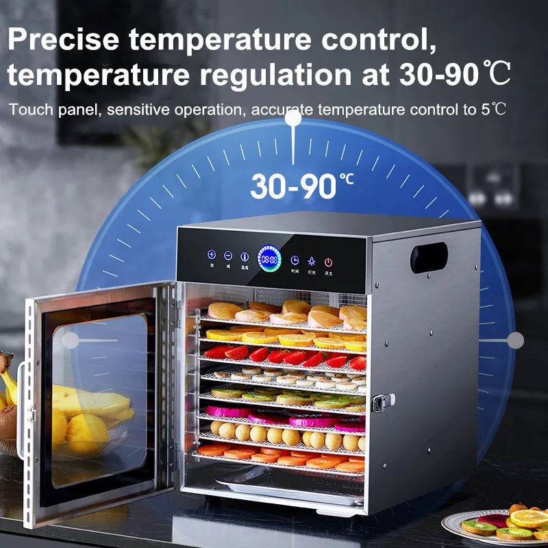 8-Tier Stainless Steel Food Dehydrator,Commercial Power, Digital Thermostat(30°C-90°C), for Jerky/Fruits/Herbs, BPA-Free