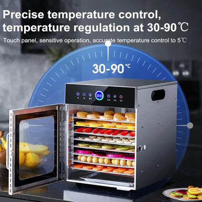 8-Tier Stainless Steel Food Dehydrator,Commercial Power, Digital Thermostat(30°C-90°C), for Jerky/Fruits/Herbs, BPA-Free