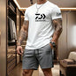 2026 Summer Men's Short Sleeved T-shirt Drawstring Shorts Set Breathable Outdoor Sports Set Men's Daily Fishing Suit