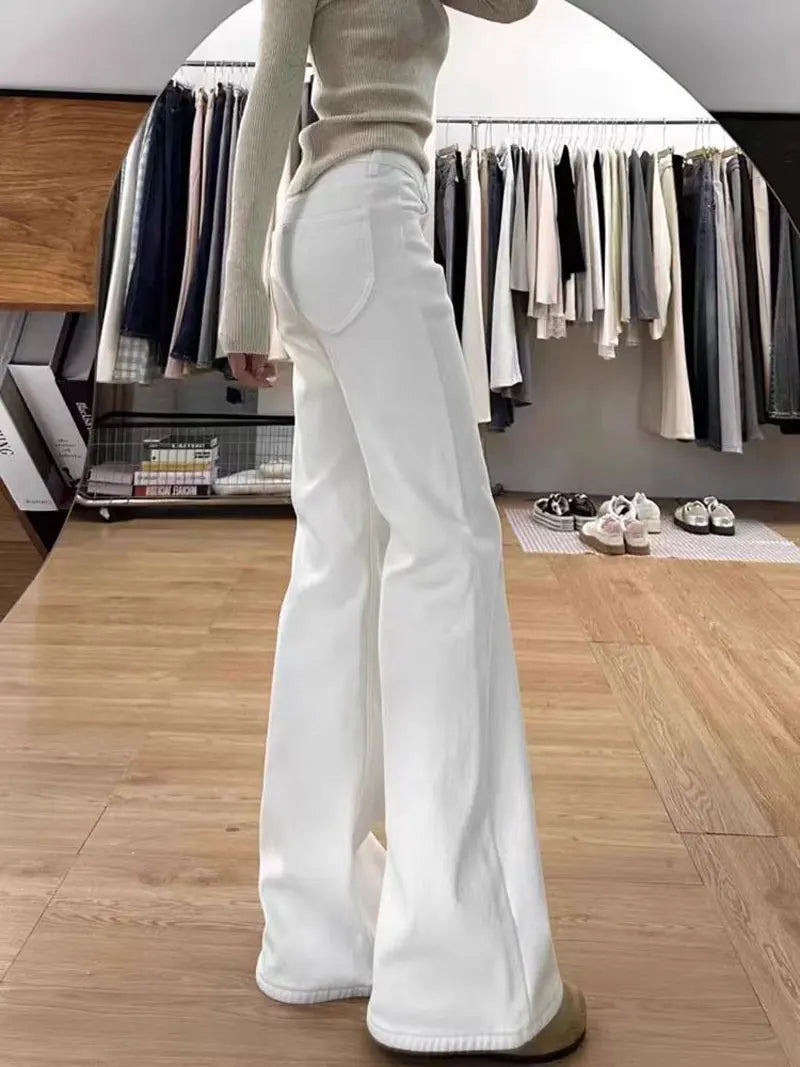 Botvotee White Flare Leg Jeans for Women 2025 Y2k Fashion High Waisted Wide Leg Skinny Stretch Casual Vintage Denim Jeans 90339
