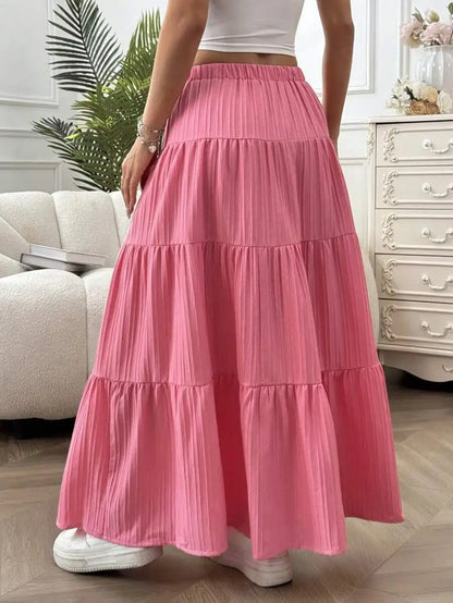 European and American Cross-Border New Style Wish Spring and Summer Women's Skirts, Tie-Strap Spliced Flared Skirts, Loose Long