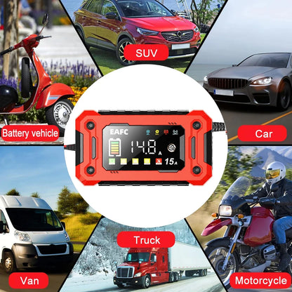 12V 8A /12V 15A Car Battery Charger | One-Touch Pulse Repair & Auto Start | All-in-One Fast Charger for Car, Motorcycle, Truck