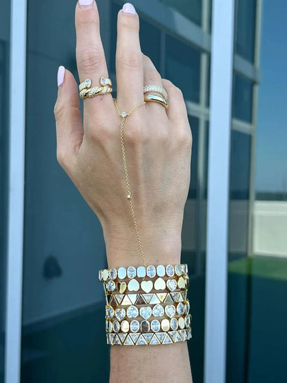 Gold Color Geometric Oval Stretchy Stretch Beaded Tennis Chain Bracelet For Women Fashion Adjusted Jewelry