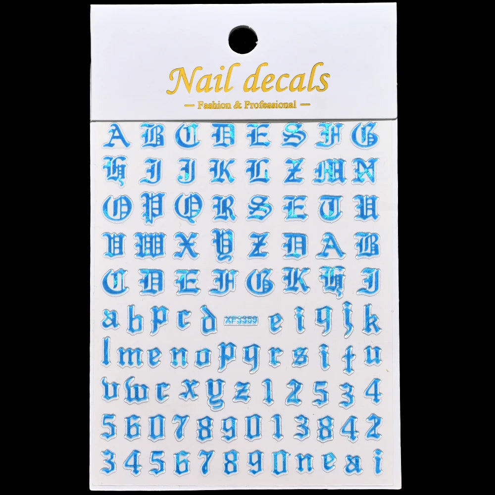 3D Glittery Gothic Letter Design Nail Art Stickers Uppercase Alphabet Letters Artistic Designs DIY Nail Art Decals Decoration #1