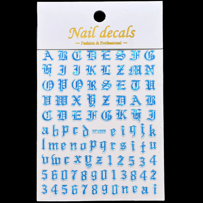 3D Glittery Gothic Letter Design Nail Art Stickers Uppercase Alphabet Letters Artistic Designs DIY Nail Art Decals Decoration #1