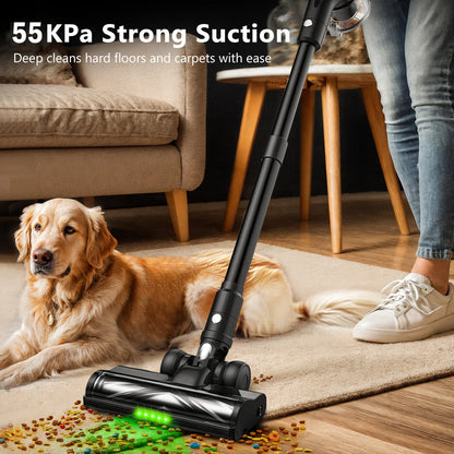 Cordless Vacuum Cleaner, 55Kpa/55min Self-Standing Powerful Stick Lightweight Vacuum Cleaner for Home Pet Hair/Hard Floor/Carpet