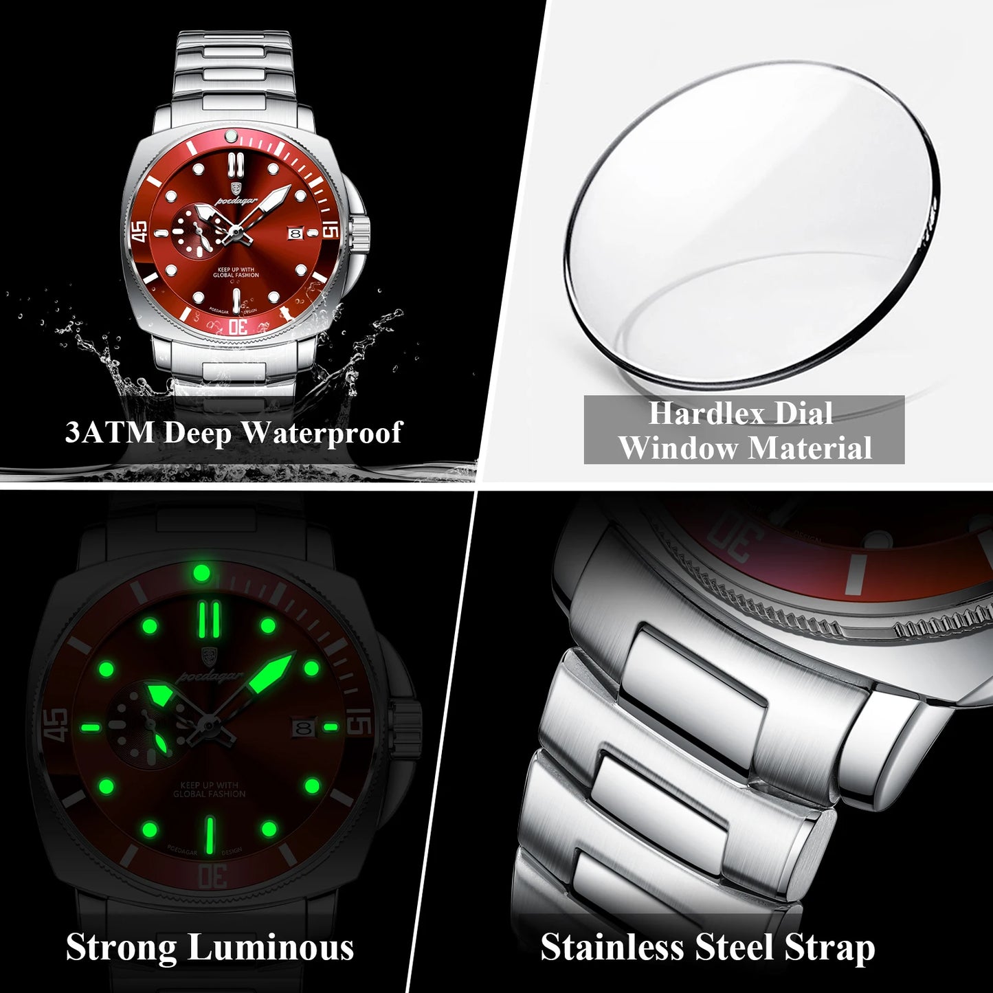 POEDAGAR Luxury Trendy Men Watch Waterproof Luminous Date Stainless Steel Male Watch Quartz Business Sports Men's Watches Reloj
