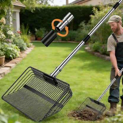Portable Heavy-Duty 3-in-1 Chicken Manure Shovel with Adjustable Long Handle - Durable Metal Scoop for Easy Screening of Pine Shavings and Coop Cleaning, Coop Cleaning Tool | Adjustable Handle Shovel, Chicken Coop Supplies