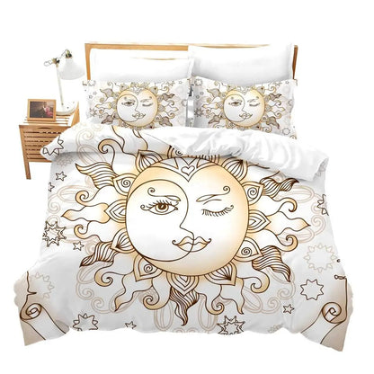 Boho Sun And Moon Duvet Cover Set Black White Floral Bedding Set Bohemian Exotic Comforter Covers Queen Bedroom Decor All Season