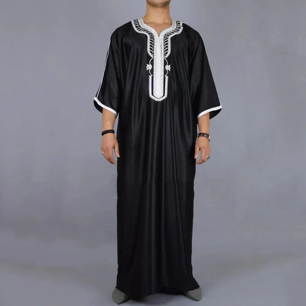2025 Embroidered Traditional Men Boubou Jalabiyas Jubbah Muslim MEN'S Thobe Morocco Thobes Islamic Clothing Ramadan Robe Abaya