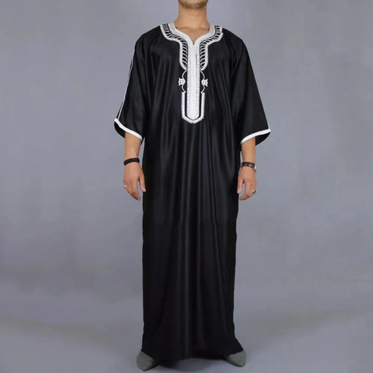 2025 Embroidered Traditional Men Boubou Jalabiyas Jubbah Muslim MEN'S Thobe Morocco Thobes Islamic Clothing Ramadan Robe Abaya