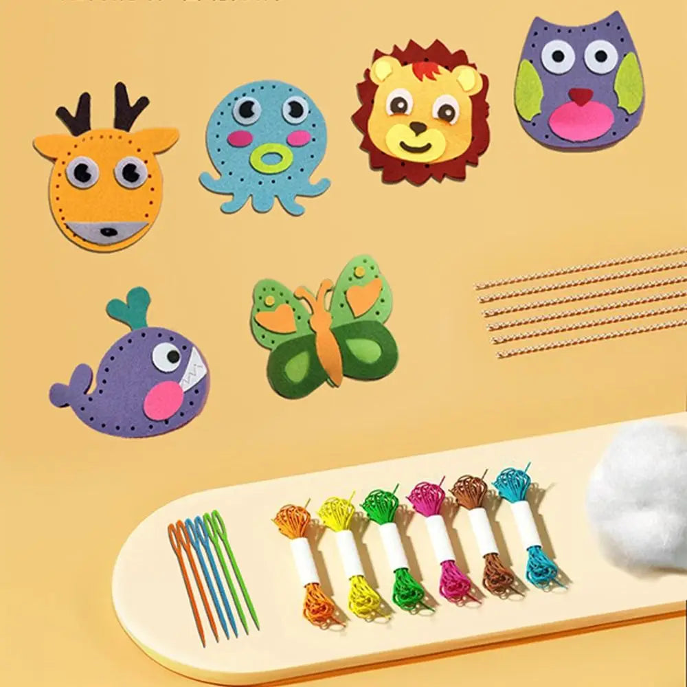 Educational DIY Sewing Set Sewing Non-woven Fabric Craft Kit Cartoon Animal Handmade Art Beginners