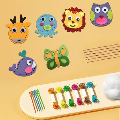Educational DIY Sewing Set Sewing Non-woven Fabric Craft Kit Cartoon Animal Handmade Art Beginners