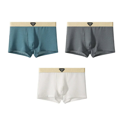 1/3PCS Men's Cool Ice Silk Boxers Shorts Summer Satin-like Solid Underpants Skin Friendly Breathable Mesh Crotch Male Underwear