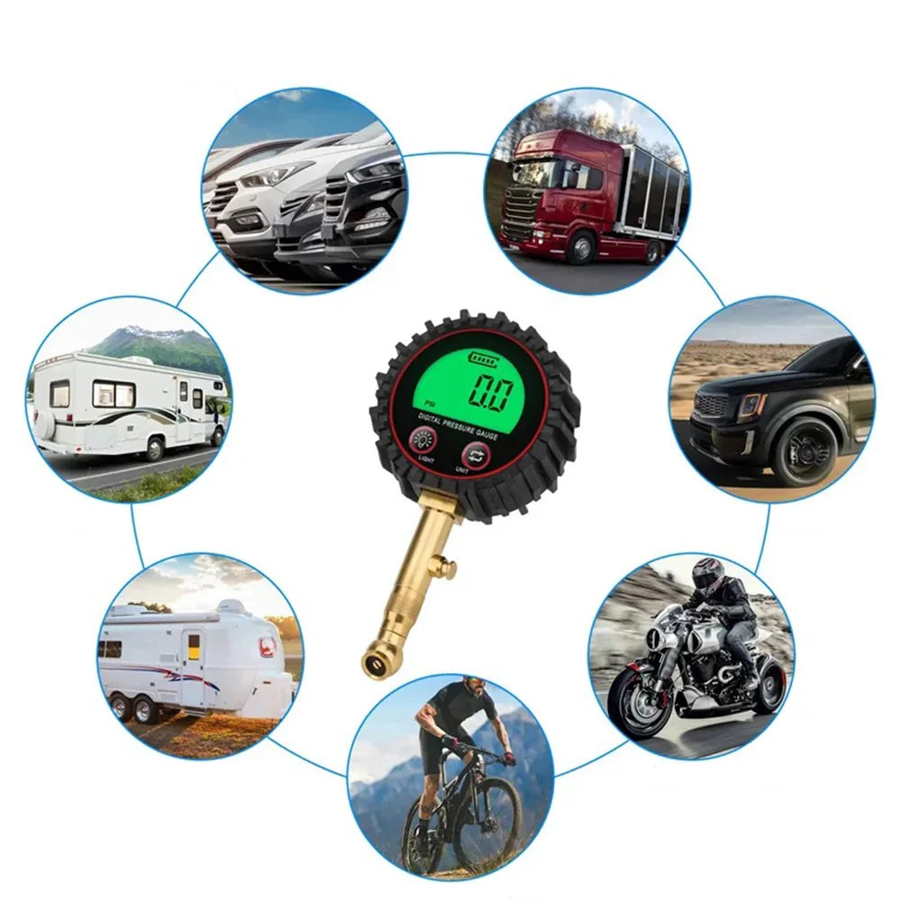 Tire Pressure Gauge 3-255PSI Backlight LCD Display Digital Air Pressure Gauge For Car Trucks Bikes