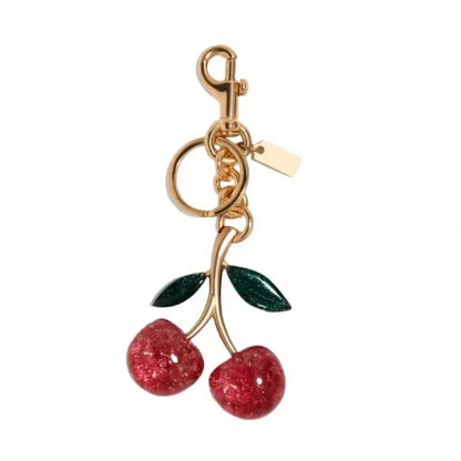 Cherry Bag Charm Women Key Rings keychain Retro-Cool Cherry Motif In Glittery Resin Clip it To Favorite Bag Set of Keys For