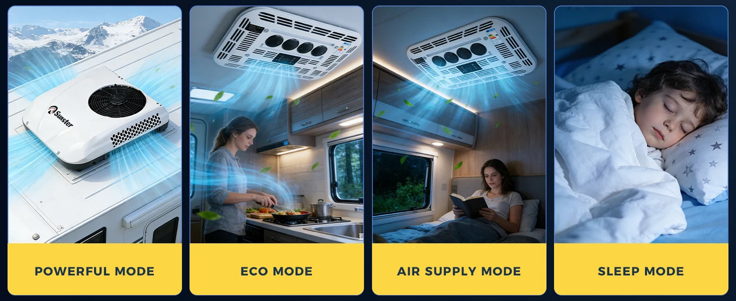 Sunster 12V/24V Fast Cooling Roof Air Conditioner Energy Conservation Rooftop Parking Air Conditioner For RV Truck Camper Van Caravans Motor Portable Air Conditioner