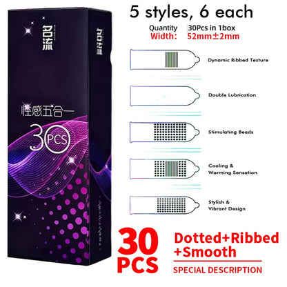 Ultra Thin Condoms Ribbed and Dotted Mixed Pack 24pcs/30pcs Latex Sex Protection Strong Safe  Pleasure Textured Surface for Men