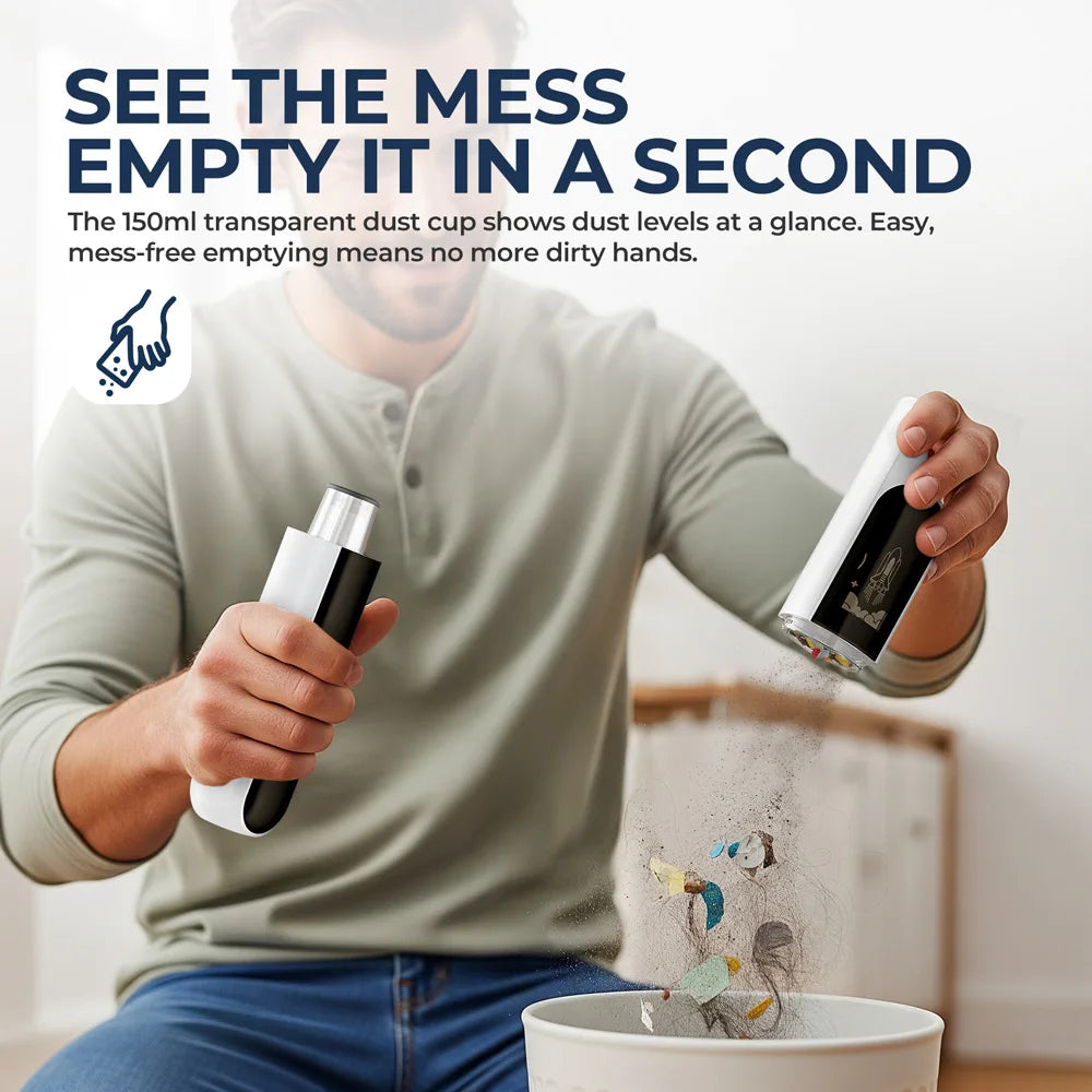 Handheld Vacuum Cleaner with LED Light, Portable Car Cordless Vacuum Cleaner with Powerful Suction and 7 Nozzles, Blowing, White