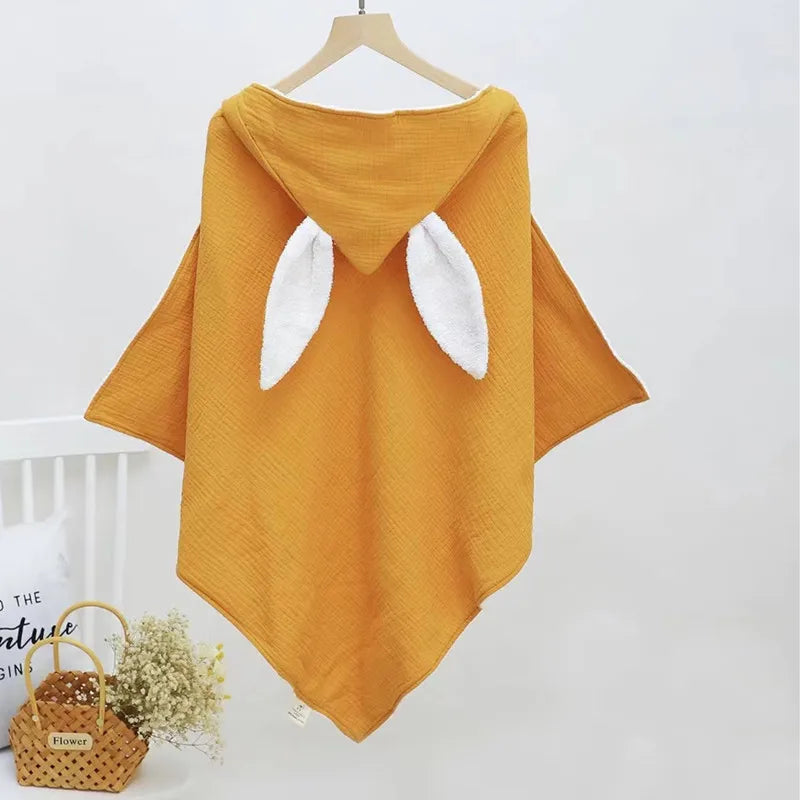 Baby Cotton Hooded Bath Towels Rabbit Ears Cloth Towel Cloak Beach Bathrobe Soft Wrap Blanket for Infants Newborn Boys Girls