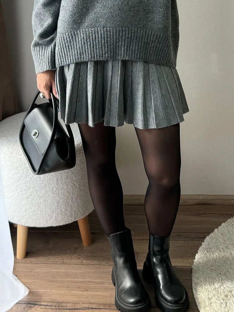 Autumn Knit White Mini Pleated Skirts For Women A Line Skirt Gray High Waist Women Knitted Pleated Short Skirts Korean Fashion
