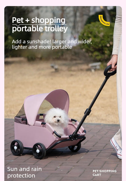 Foldable Pet Stroller with Sun Canopy Lightweight Dog Trolley Shopping Carts Outdoor Walking Travel Cart for Small Dogs Puppy