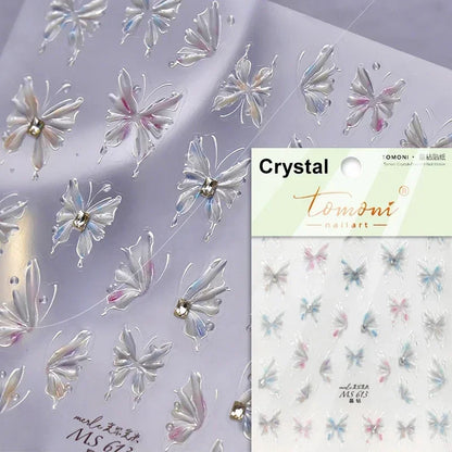 Jelly Butterfly 5D Nail Art Sticker Rhinestone Crystal Charming Shiny Insect Animals DIY Self Adhesive Decoration Manicure Decal