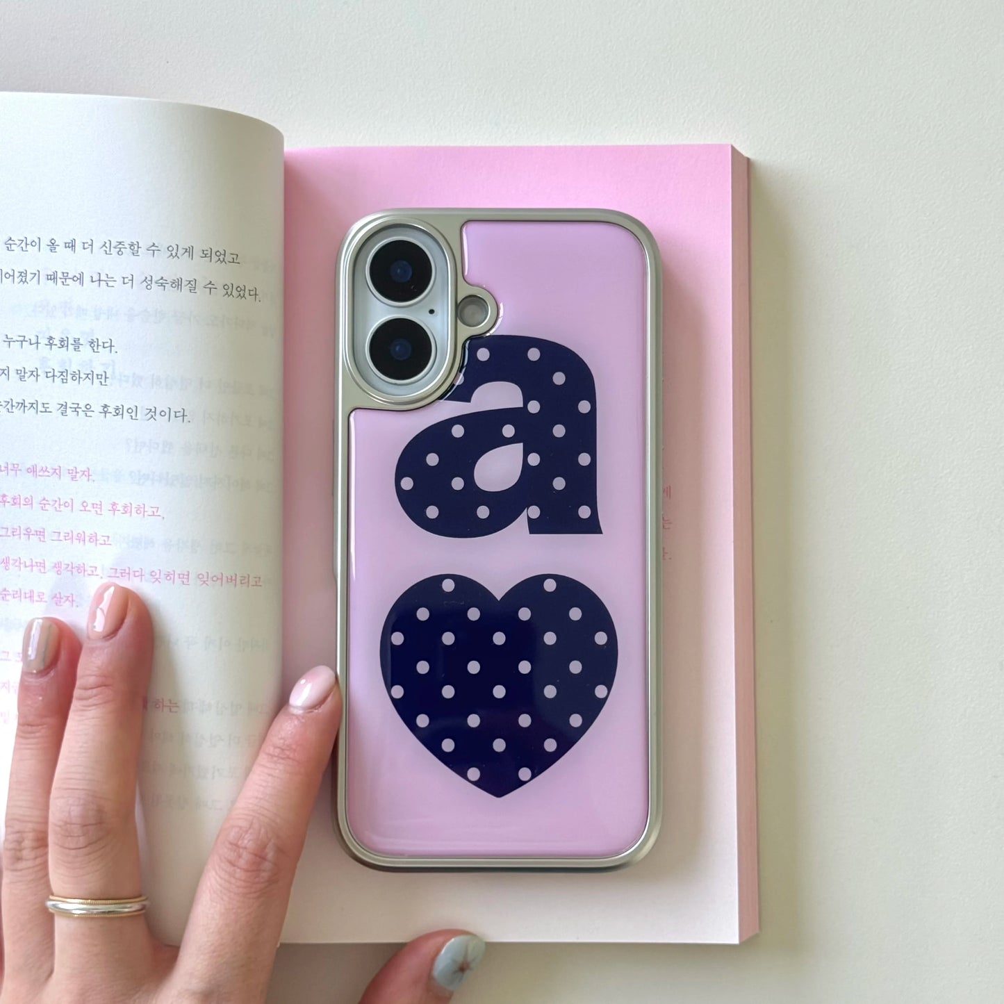 Luxury Clmj NAVY DOTTY LOVE PINK Phone Case for iPhone 17 16e 16 15 14 13 12 11 Air Pro Max X XR XSMAX 8 7 Plus Clear Back Cover