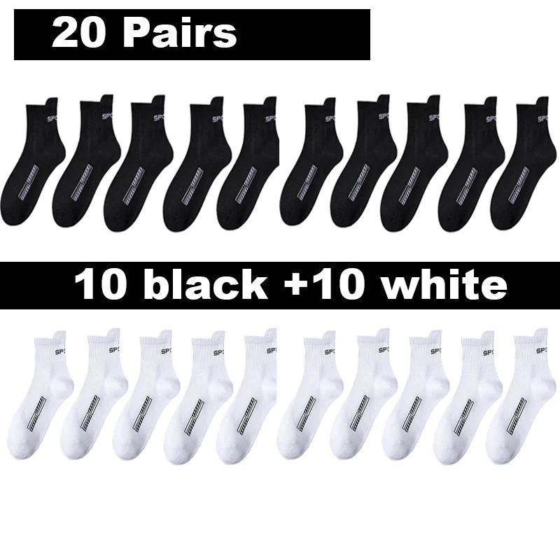 10/20Pairs High Quality Men's Socks Casual Breathable Cotton Man Run Sports Socks Spring Autumn Male Sox Gifts Plus Size 38-45