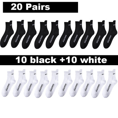 10/20Pairs High Quality Men's Socks Casual Breathable Cotton Man Run Sports Socks Spring Autumn Male Sox Gifts Plus Size 38-45