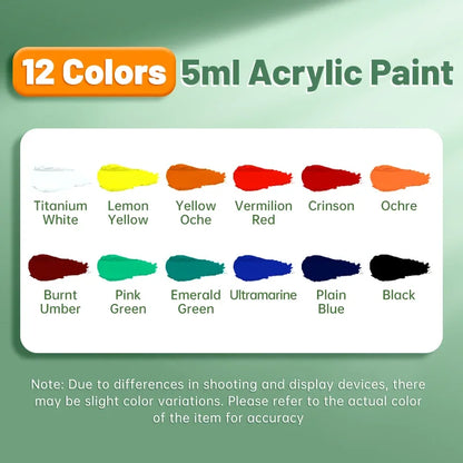 Acrylic Paint Set 12/18/24 Colors 5ml/0.17oz,Water-Proof Portable Art Rich Pigments for DlY Craft,Drawing,Painting,Canvas, Rock