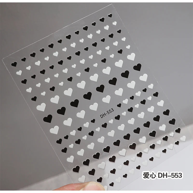 3d Nail Art Stickers Red Black White Love Hearts Stars Clouds French Full Tips Adhesive Nail Decals Slider For Manicure
