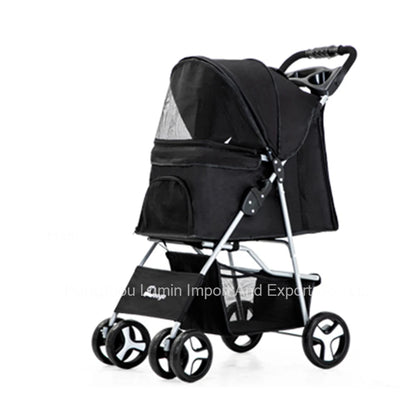 Pet Stroller Luxury Folding Dog Stroller Outdoor Pet Trolley Carrier Travel Large Wheels