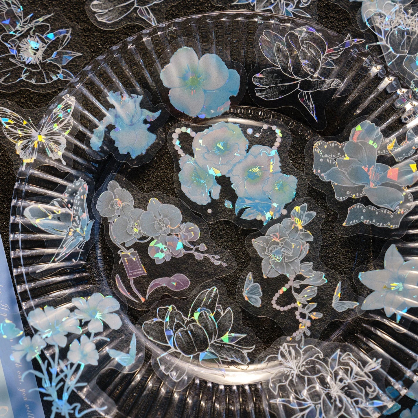 30pcs PET Transparent Stickers Plant Flowers Decorative Labels Scrapbooking Collage Material Diary Stationery Supplies