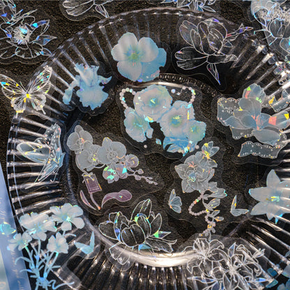 30pcs PET Transparent Stickers Plant Flowers Decorative Labels Scrapbooking Collage Material Diary Stationery Supplies