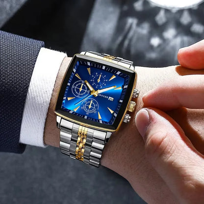 Luxury Square Dial Men Quartz Wristwatch Fashion Stainless Steel Man Business Watches With Calendar Reloj Hombre (Without Box)