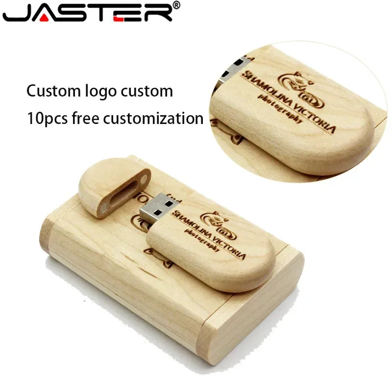 JASTER High Quality Wooden Logo Engrave Wood USB Flash Drive 4GB 8GB 16GB 32GB 64GB Wedding Gift Flash Memory Card Pen Drive