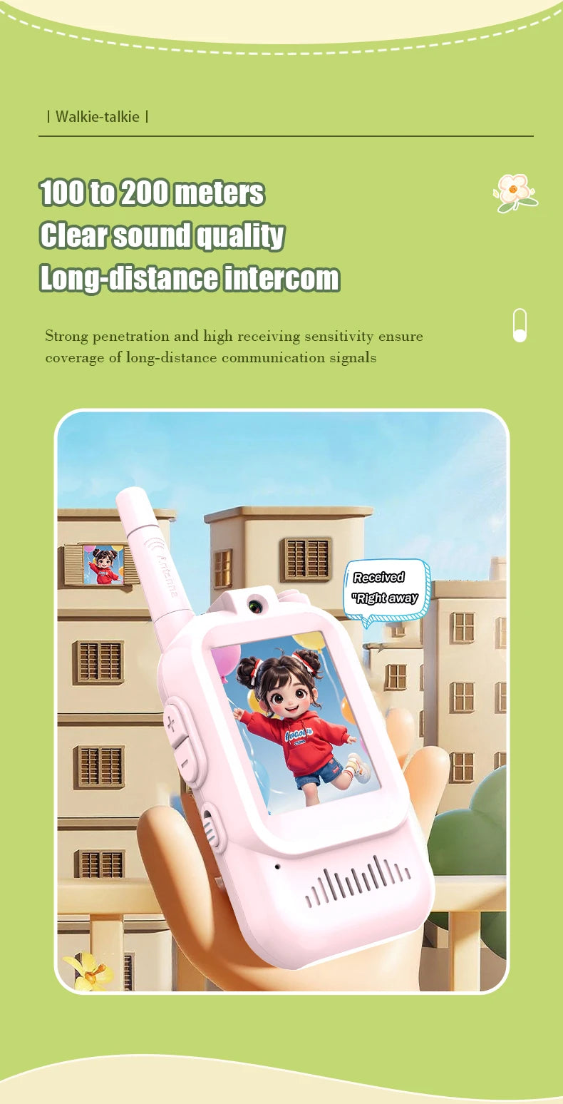 AIRITON JK200 Kids Video Intercom Walkie-talkie Cute Screen Easy Use Rechargeable Large Battery Cute Ham Radio for Gift
