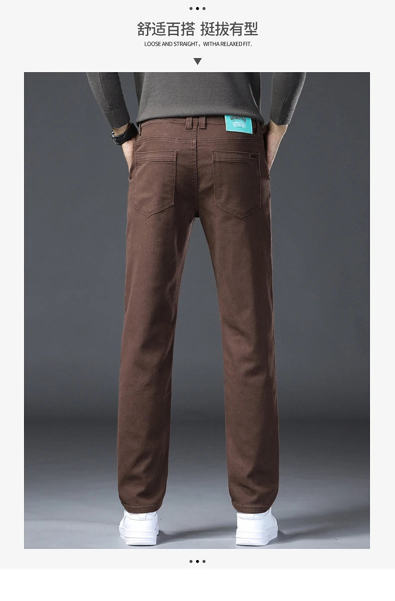 Classic Style 3 Colors Autumn Men's Slim Brown Jeans High Quality Business Casual High Stretch Denim Pants Male Brand Trousers