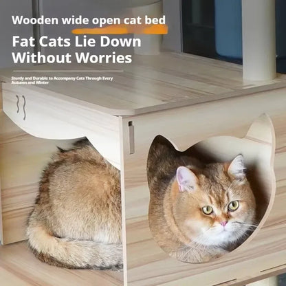 Large Cat Climbing Frame with Thickened Hemp Rope Multi-layered Wooden Cat Tree Tower and Integrated Scratching Post for Pets