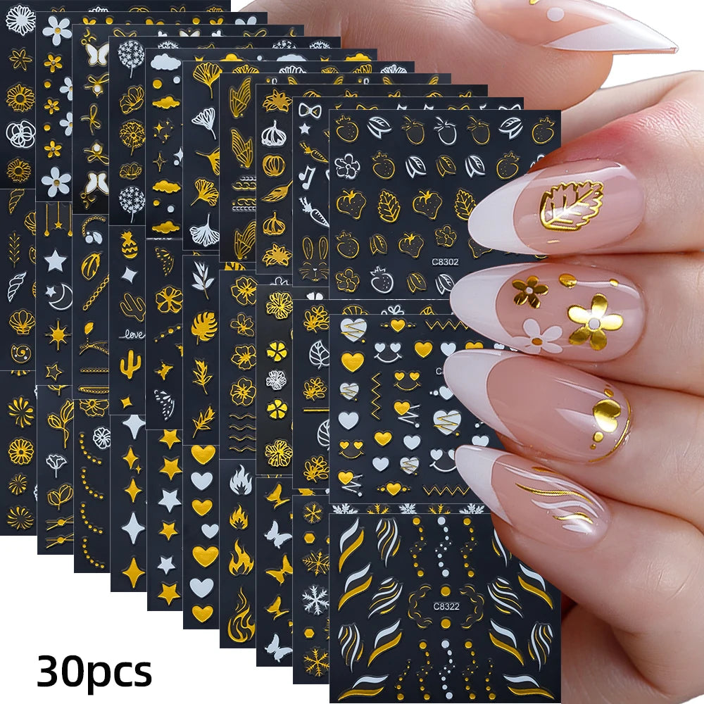 30 Sheets Christmas Nail Art Stickers Self Adhesive 3D White Snowflake Nail Decals Xmas Nail Supplies Christmas Manicure Sliders
