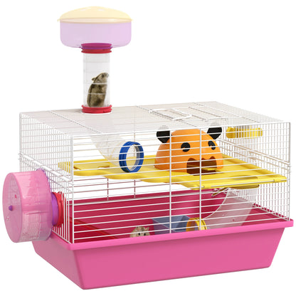 Multi-colored rodent Cage with platform, bottle of water, wheels, House, 34x27x25 cm, pink, rat cage, hamster cage, animals cage, hamster cage